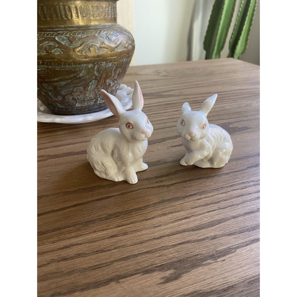 Vintage Bone China Rabbit Figures Set of 2 Small White Rabbits Easter Decor